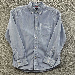 Tommy Hilfiger Button Up Boys Small Pinstripe Blue And White Shirt‎ Boys S